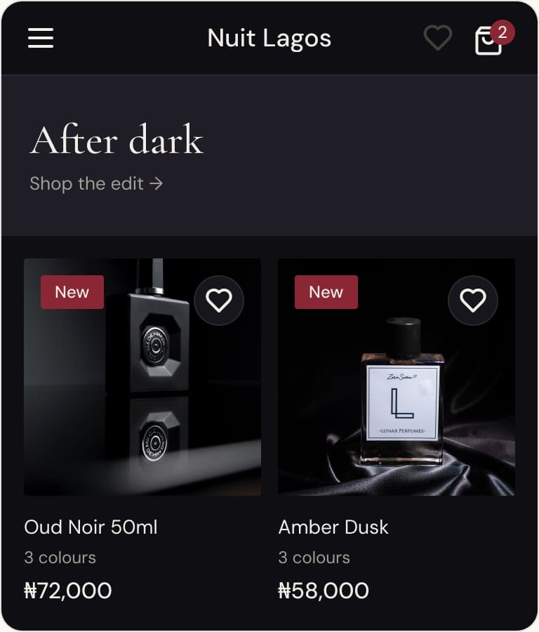 The Nuit Lagos store home page